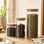 Glass Storage Jar with Wood Lid – Airtight Kitchen Canister for Tea Coffee Sugar