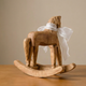 Wooden Rocking Horse Figurine – Hand Carved Detail with Fabric Bow for Decor