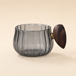 Ribbed Glass Coffee Mug with Wooden Handle – Heat Resistant, 200ml, Clear or Gray