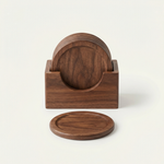 Wooden Coaster Set with Holder – 6 Round Coasters with Storage Stand for Kitchen & Living Room