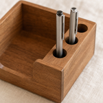 Wooden Sticky Note Holder with Pen Slots – Compact Desk Organizer for Home Office