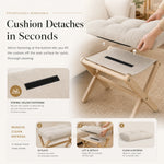Cushioned Folding Footstool – Solid Wood X-Frame Entryway Bench Sofa Foot Rest