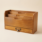 Wood Desk Organizer with Drawer – File Mail Sorter 3 Compartments Vintage Home Office