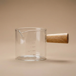 75ml Glass Espresso Measuring Cup – Heat Resistant Borosilicate Glass with Wooden Handle