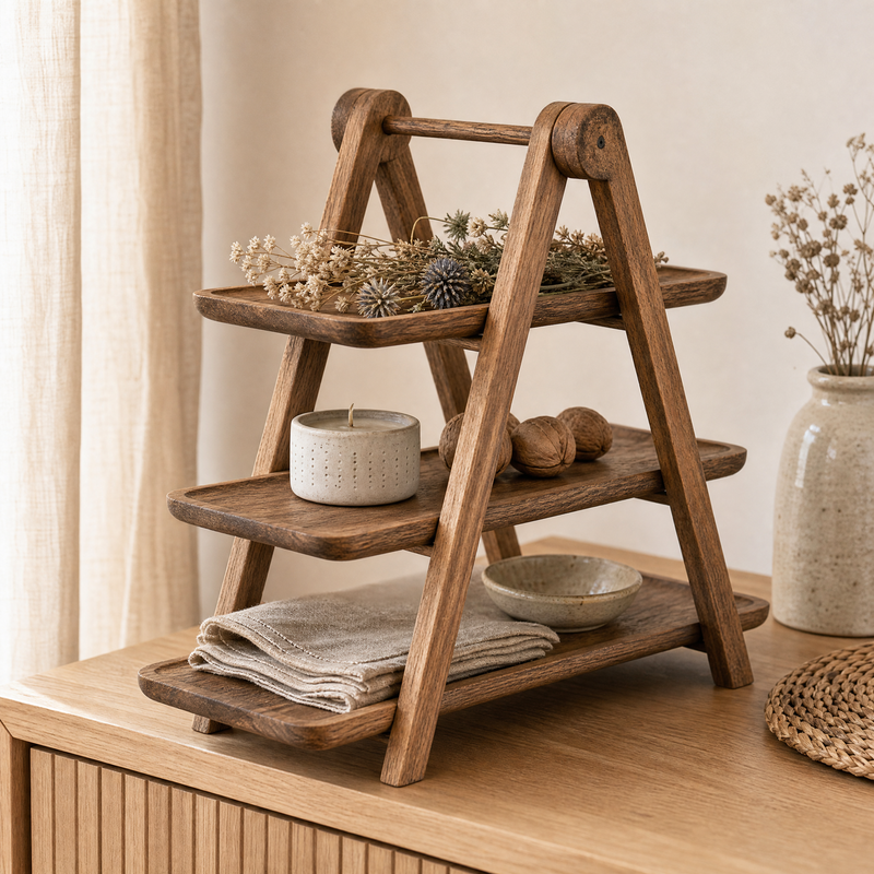 3 Tier Wooden Serving Stand – Tiered Tray Dessert Display for Parties and Entertaining