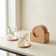 Wooden Coaster Set with Holder – 6 Round Coasters with Storage Stand for Kitchen & Living Room