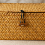 Handwoven Rattan Box with Lid – Natural Desktop Storage Basket Boho Home Organizer
