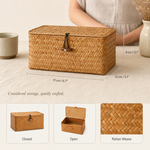 Handwoven Rattan Box with Lid – Natural Desktop Storage Basket Boho Home Organizer