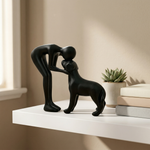 Abstract Human and Dog Sculpture – Minimalist Figurine for Desk, Shelf, Living Room Decor