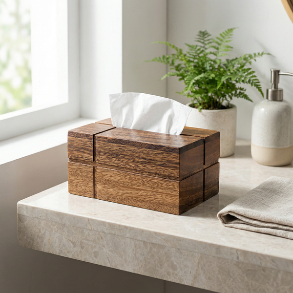 Wooden Walnut Tissue Dispenser Box – Sliding Lid Design for Bathroom & Living Room Decor