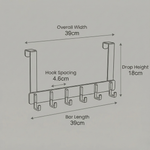 Over-Door Metal Hook Rack – No-Drill Storage Rack for Coats, Bags & Towels