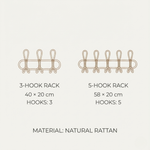 Rattan Wall Hook Rack – Handwoven Natural Storage for Coats, Hats, Bags – Entryway Bedroom Bathroom