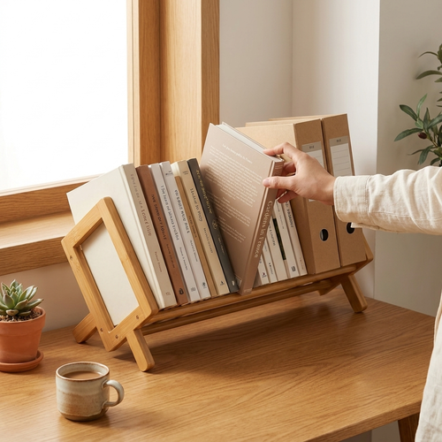 Bamboo Desktop Bookshelf – Desk Book Organizer, Small Bookcase, Home Office Storage