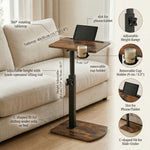 Sofa Side Table – Height Adjustable, 360° Rotating Tabletop, C-Shaped End Table for Bed or Couch