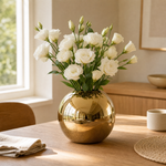 Gold Ceramic Ball Vase – Glossy Sphere Flower Pot for Modern Home Decor and Shelves