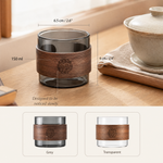 Glass Tea Cup with Walnut Wood Sleeve – Borosilicate Heat Resistant Coffee Mug