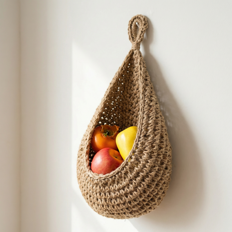 Handwoven Hemp Basket – Wall Hanging Storage for Kitchen, Entryway and Modern Wall Decor