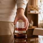 Crystal Tumbler Whiskey Glass – Textured Spinning Base, Cocktail, Bourbon, Bar Decor