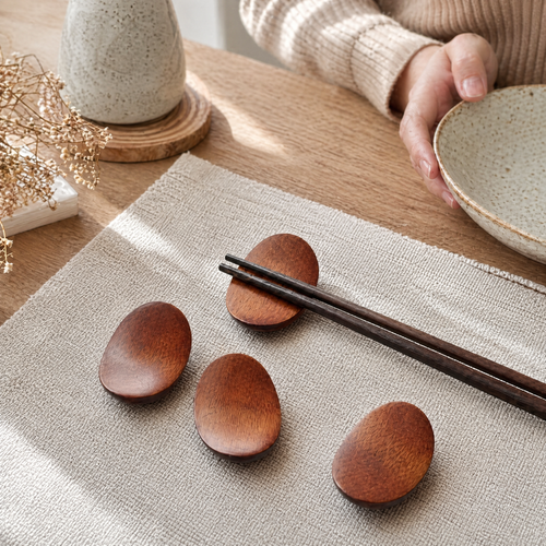 Wooden Chopstick Rest Set – Bamboo Utensil Holder Japanese Table Decor, Set of 5