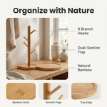 Bamboo Tree Branch Key Hanger with Storage Tray – Nordic Desktop Organizer Decor