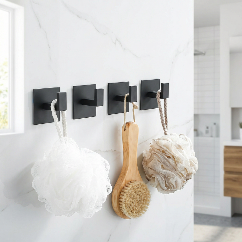Aluminum Adhesive Wall Hook – Square Hooks for Bathroom, Kitchen & Storage