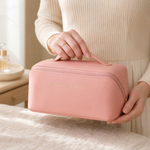Makeup Organizer Bag for Travel – PU Leather Zip Cosmetic Case with Inner Dividers
