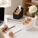 Desktop Storage Box with Bamboo Dividers – Desk Organizer for Remote Pens Cards