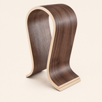 Wooden Headphone Stand – Curved Walnut Desk Holder Display for On-Ear Headphones