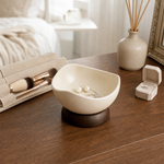 Ceramic Jewelry Dish with Wood Base – Ring Tray Earring Organizer Vanity Decor