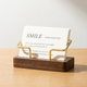 Business Card Holder – Wood and Metal Stand for Office Desk, Name Cards, Affirmation Display