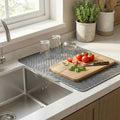 Silicone Dish Drying Mat with Drain Spout – Non Slip Kitchen Countertop, Heat Resistant