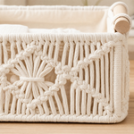 Macrame Storage Basket with Wood Handles – Woven Organizer for Bathroom Living Room