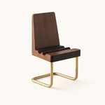 Wooden Chair Phone Stand – Walnut Brass Desk Organizer, Minimalist Office Ornament
