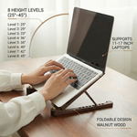 Walnut Wood Foldable Laptop Stand – 8 Level Height Adjustable for 11–17 Inch Laptops