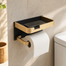 Toilet Paper Holder with Shelf – Wall Mount Aluminum Phone Storage Bathroom Organizer