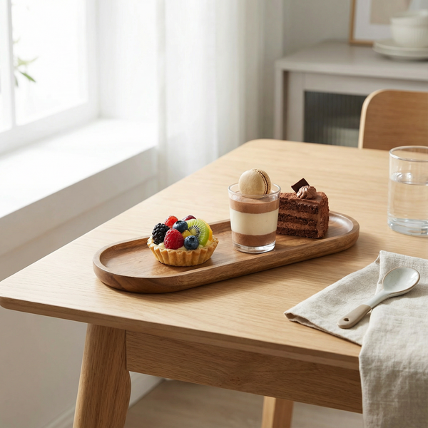 Wooden Serving Tray – Minimal Wood Display Tray for Dining & Coffee Tables