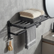 Towel Rack Wall Mount – Foldable Double Bar Aluminum with Shelf and Hooks for Bathroom