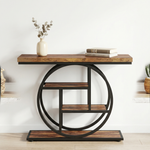 4-Tier Console Table – Modern Table with Open Shelves and Circular Frame for Living Room