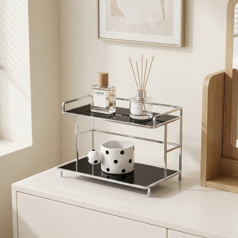 Countertop Organizer – Double Layer Iron and Acrylic Rack for Desk Bathroom Kitchen Entryway