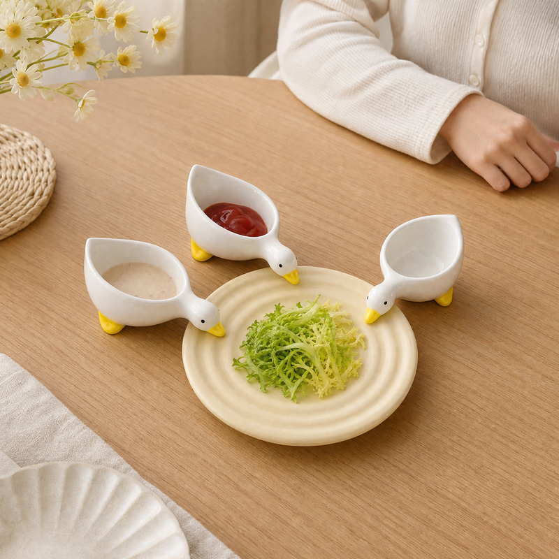 Ceramic Duck Dipping Bowl – Set of 2 Cute Sauce Dish Mini Bowl Kitchen Table Decor