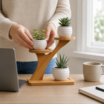 2-Tier Bamboo Plant Stand – Compact Shelf for Desktop, Office and Home Decor