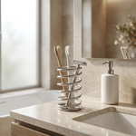 Spring Style Toothbrush & Makeup Brush Holder – Stainless Steel Minimalist Bathroom and Vanity Organizer