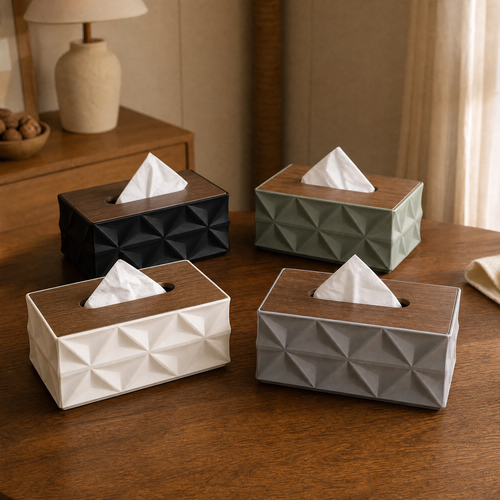 Geometric Tissue Box Holder – Minimalist Desktop Storage Organizer for Home Office