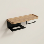 Walnut Toilet Paper Holder Shelf – Wall Mounted Tissue Box and Roll Organizer for Bathroom