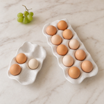 Premium Ceramic Egg Tray – Speckled White Holder for Kitchen Counter or Fridge Storage
