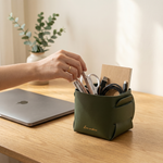 PU Leather Storage Basket – Folding Desktop Organizer for Pens Keys Cosmetics Minimalist Home Decor