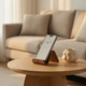 Walnut Wood Phone Stand – Curved Minimalist Design for Desk, Bedside, Kitchen, Video Calls