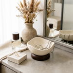 Ceramic Jewelry Dish with Wood Base – Ring Tray Earring Organizer Vanity Decor