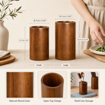 Wooden Utensil Holder – Cylinder Chopstick Storage Organizer for Kitchen Counter