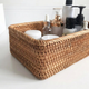 Handwoven Rattan Basket Organizer – Storage Tray for Cosmetics, Toiletries, Countertops & Dining Table